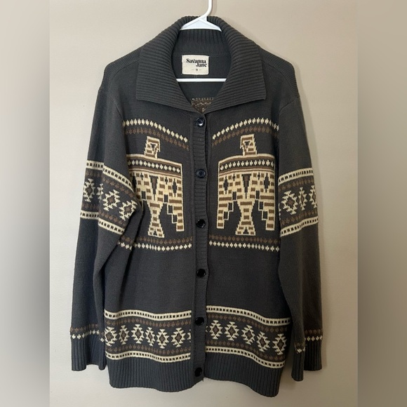 Savanna Jane Sweaters - Savanna Jane Gray and Cream Patterned Button-Up Cardigan